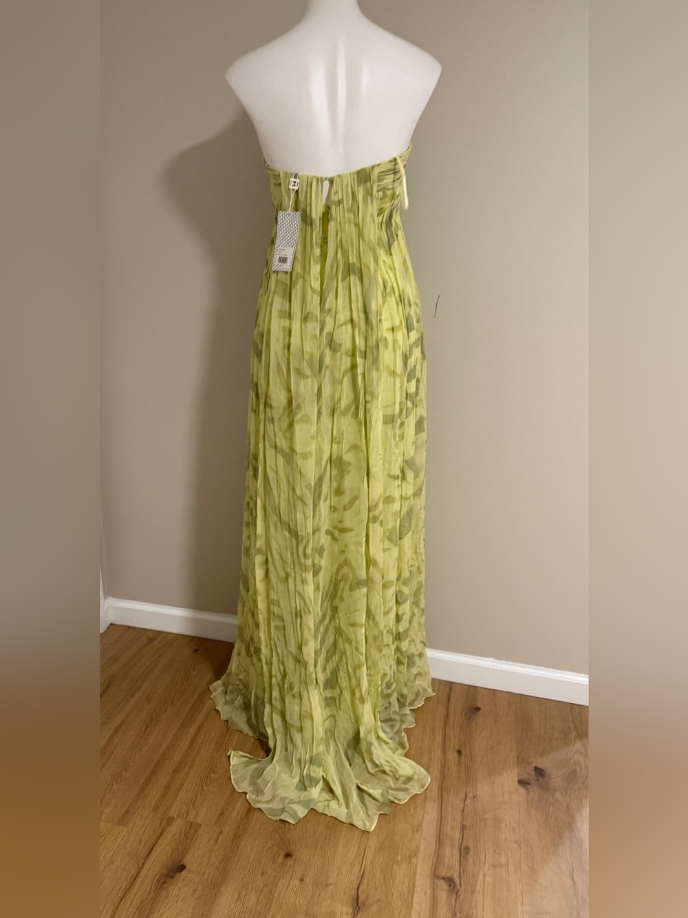 Halston Heritage Strapless Silk Chiffon Gown Dress Camomile Green Maxi - Picture 8 of 15